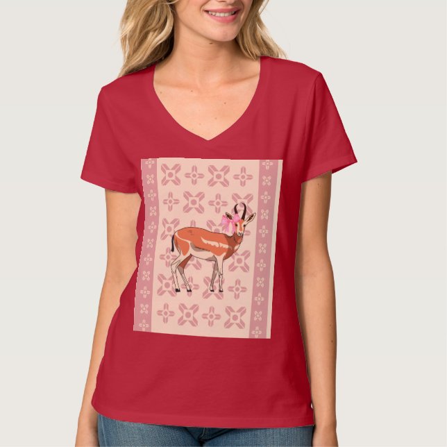 Elegant Pink Doe-patterned Christmas  T-Shirt (Front)