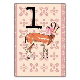 Elegant Pink Doe-patterned Christmas Table Number