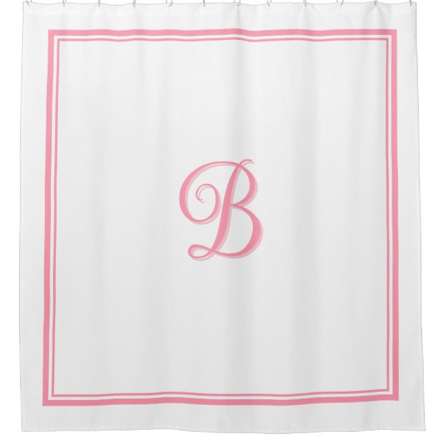 Elegant Pink Double Border Script Monogram  Shower Curtain (Front)