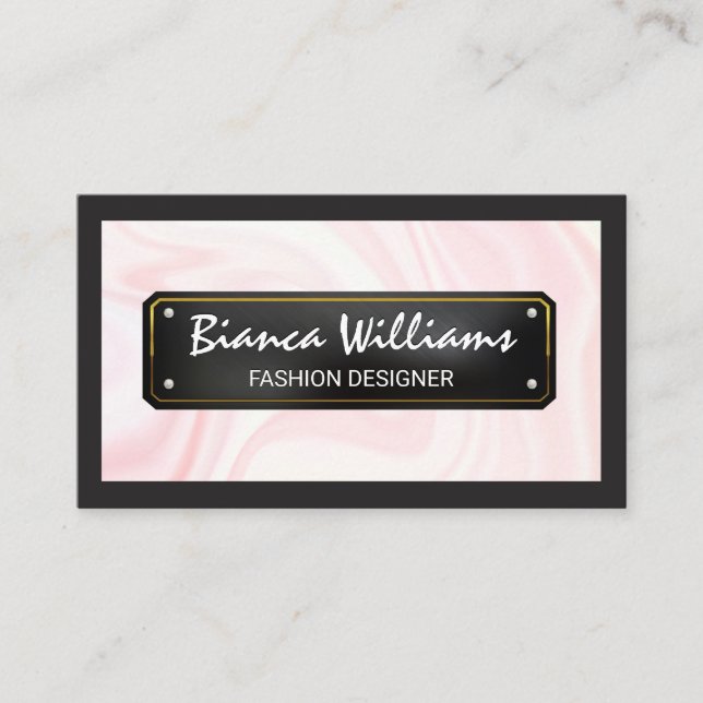 Elegant Pink Drapery | Black Gold Plate Business Card (Front)
