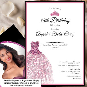 Elegant pink dress 18th birthday debut invitation