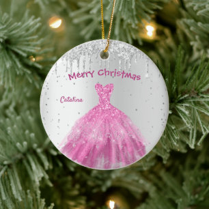 Elegant Pink Dress Christmas Ceramic Tree Decoration