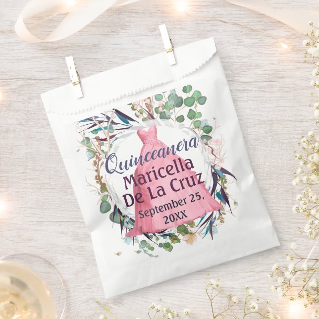 Elegant Pink Dress Design Quinceanera Favour Bags (Clipped)