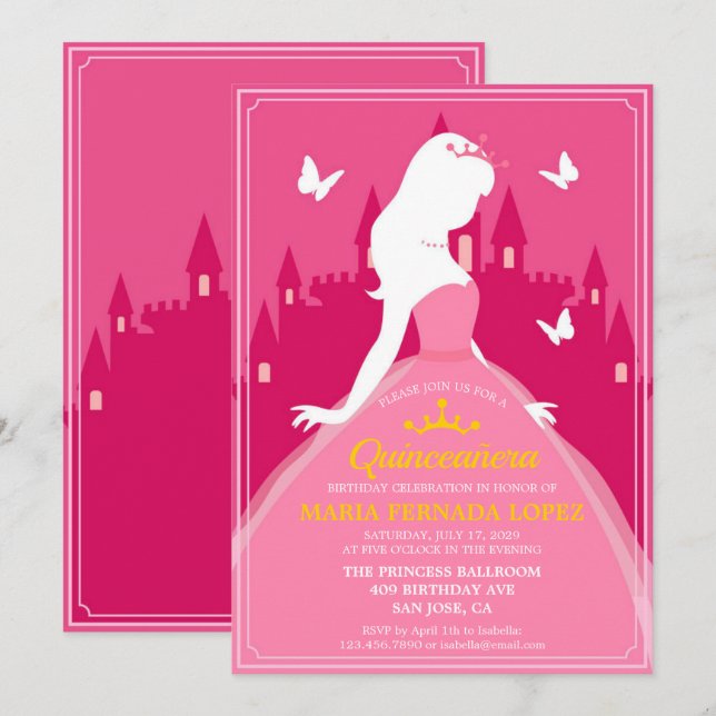 Elegant Pink Dress Quinceañera Birthday Invitation (Front/Back)