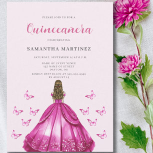 Elegant Pink Dress Quinceañera Invitation
