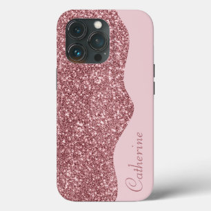 Elegant Pink Drip Glitter Custom Personalise Name iPhone 13 Pro Case