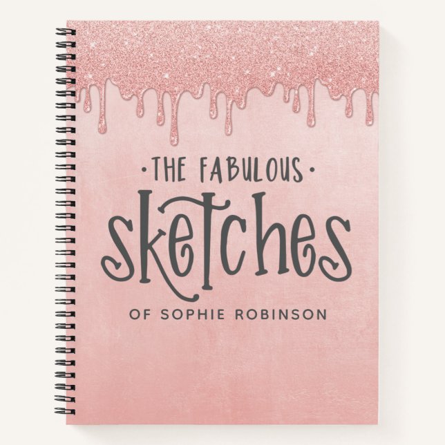 Elegant Pink Dripping Glitter Artist Sketchbook Notebook (Front)