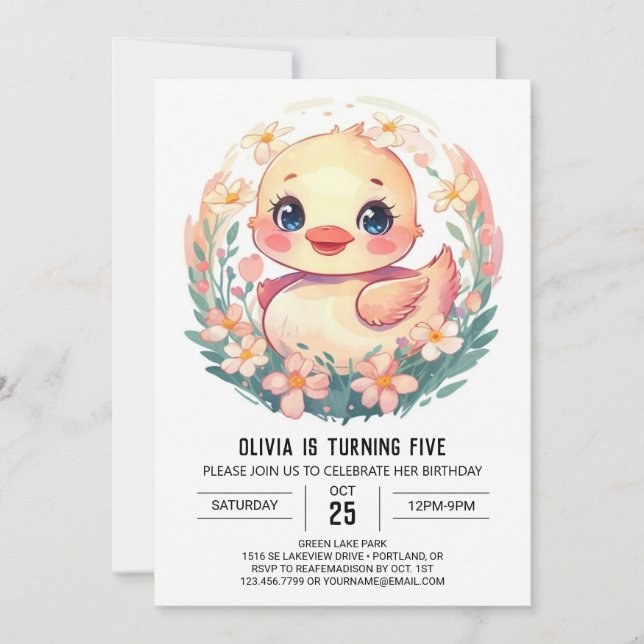  Elegant Pink Duck Birthday Invitation (Front)