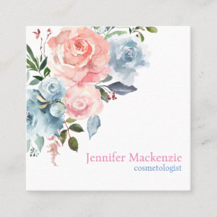 Elegant Pink Dust Blue Greenery Eucalyptus Square Business Card