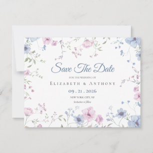 Elegant Pink & Dusty Blue Floral Wedding  Save The Date