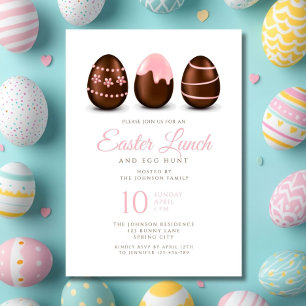 Elegant Pink Eggs Easter Lunch Invitation