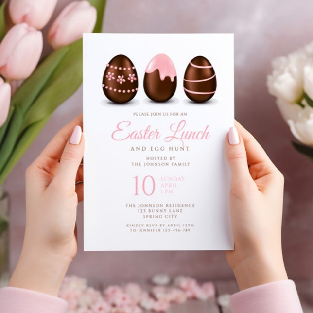 Elegant Pink Eggs Easter Lunch Invitation (Elegant Pink Eggs Easter Lunch Invitation Card.)