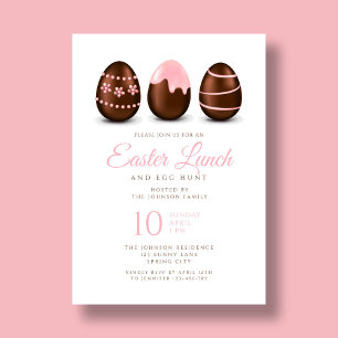 Elegant Pink Eggs Easter Lunch Invitation
