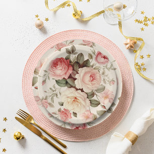 Elegant Pink English Roses Paper Plate