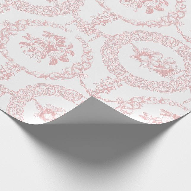 Elegant Pink Engraved Floral Medallions and Swags  Wrapping Paper (Corner)