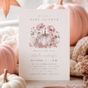 Elegant Pink Fall Pumpkin Baby Shower Invitation