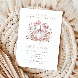 Elegant Pink Fall Pumpkin Birthday Party Invitation