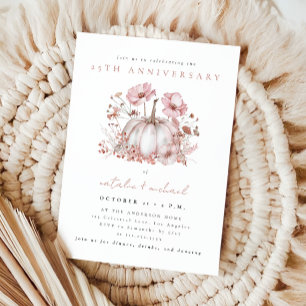 Elegant Pink Fall Pumpkin Wedding Anniversary Invitation