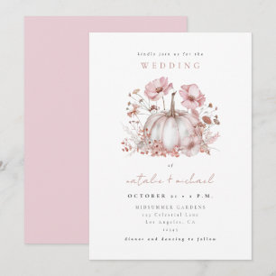 Elegant Pink Fall Pumpkin Wedding Invitation