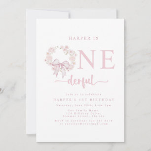 Elegant Pink Fancy One 1st Birthday Party Invitation