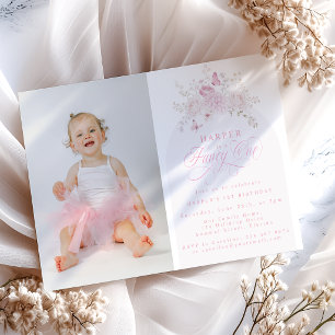 Elegant Pink Fancy One Photo 1st Birthday Party Invitation