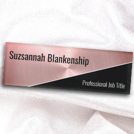 Elegant Pink Faux Metal Diagonal Professional Name Tag