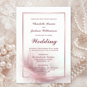 Elegant Pink Feather Wedding Invitation