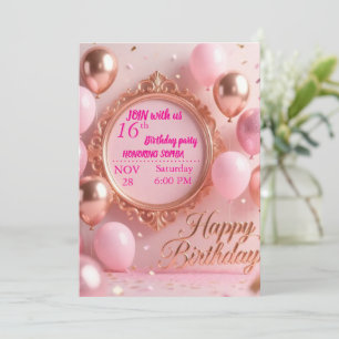 Elegant Pink Feathers Sweet 16 Birthday Invitatio Invitation