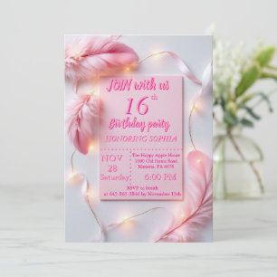 Elegant Pink Feathers Sweet 16 Birthday Invitatio Invitation