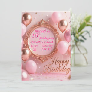 Elegant Pink Feathers Sweet 16 Birthday Invitatio Invitation