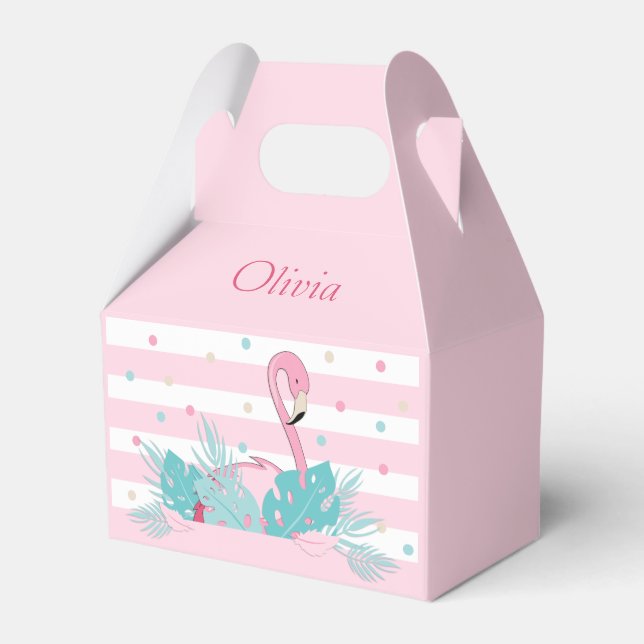 Elegant Pink Flamingo and Tropical Leaves Favour Box (Front Side)