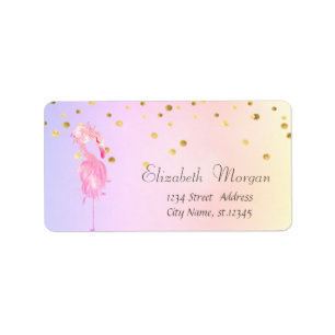 Elegant Pink Flamingo Flower Confetti Holographic Label