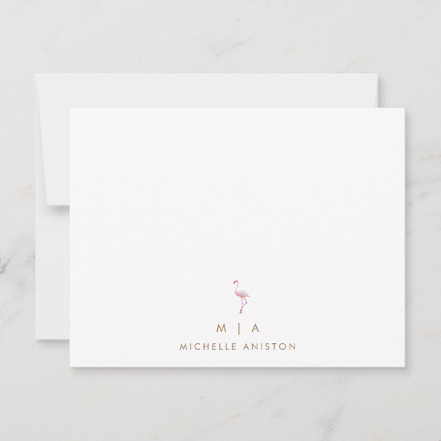 Elegant Pink Flamingo Modern Minimalist monogram  Card (Front)