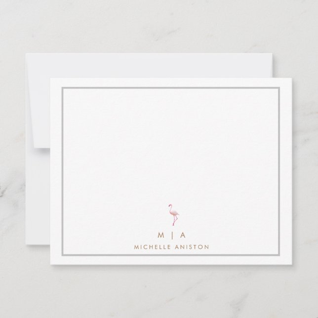 Elegant Pink Flamingo Modern Minimalist monogram  Card (Front)