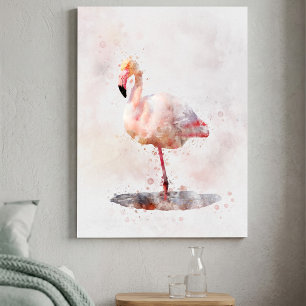 Elegant Pink Flamingo standing in Watercolor Canvas Print