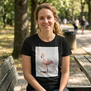 Elegant Pink Flamingo standing in Watercolor T-Shirt