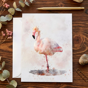 Elegant Pink Flamingo standing in Watercolor Thank You Card