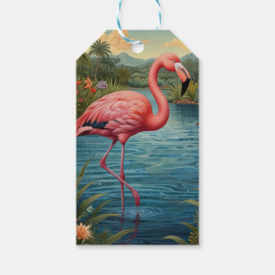 Elegant pink flamingo tropical paradise gift tags