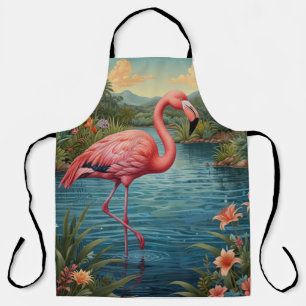 Elegant pink flamingo tropical paradise lagoon apron