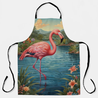 Elegant pink flamingo tropical paradise lagoon apron