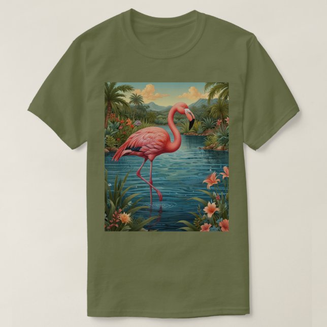 Elegant pink flamingo tropical paradise lagoon T-Shirt (Design Front)
