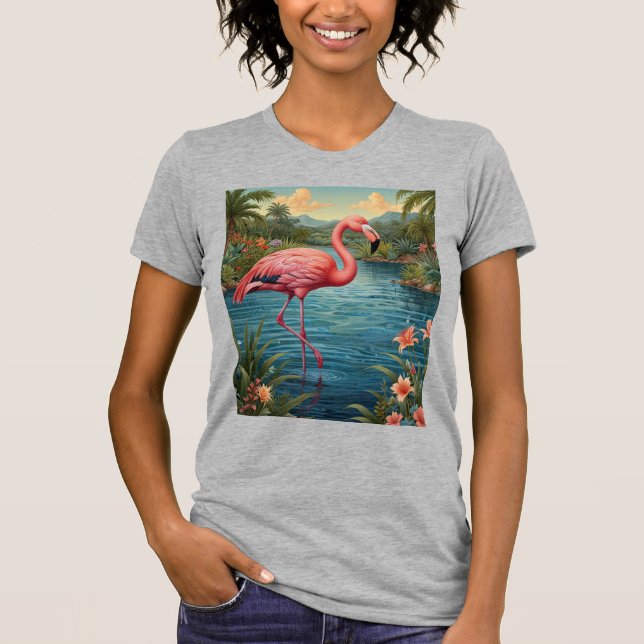 Elegant pink flamingo tropical paradise   T-Shirt (Front)