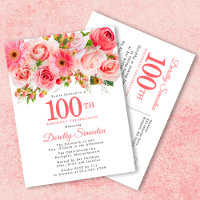 Elegant Pink Floral 100th Birthday