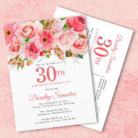 Elegant Pink Floral 30th Birthday
