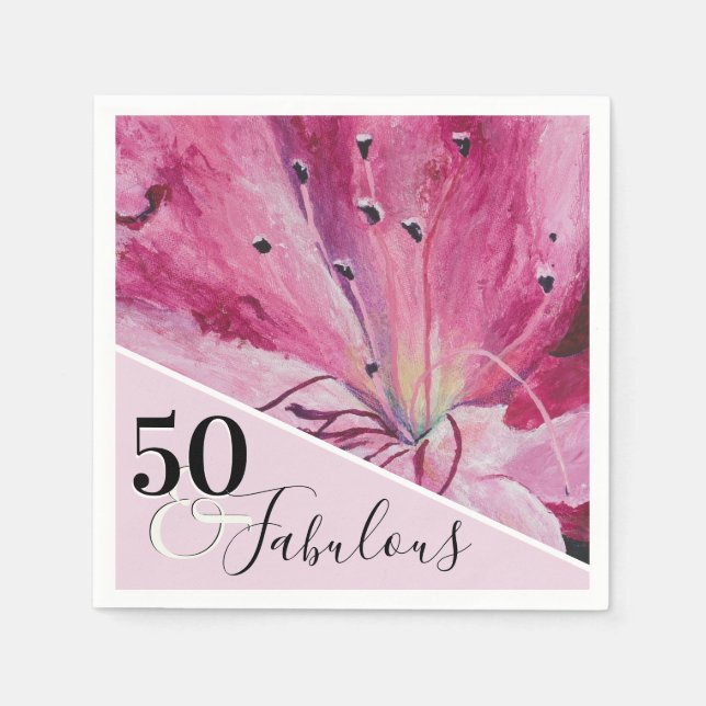 Elegant Pink Floral 50 and Fabulous Birthday Napkin (Front)