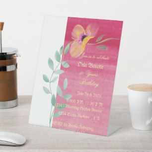 Elegant pink floral 50 th Birthday Invitation Pedestal Sign