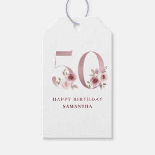 Elegant Pink Floral 50th Birthday Gift Tags