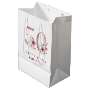 Elegant Pink Floral 50th Birthday Medium Gift Bag