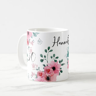 Elegant Pink Floral 50th Birthday Personalised Coffee Mug