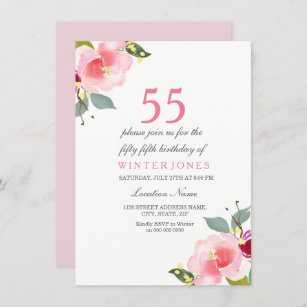Elegant Pink Floral 55th Birthday Party Invitation